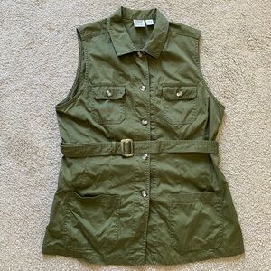Field Gear ~ Moss Green Safari Sleeveless Top ~ Belted ~ Cotton ~ Size XL